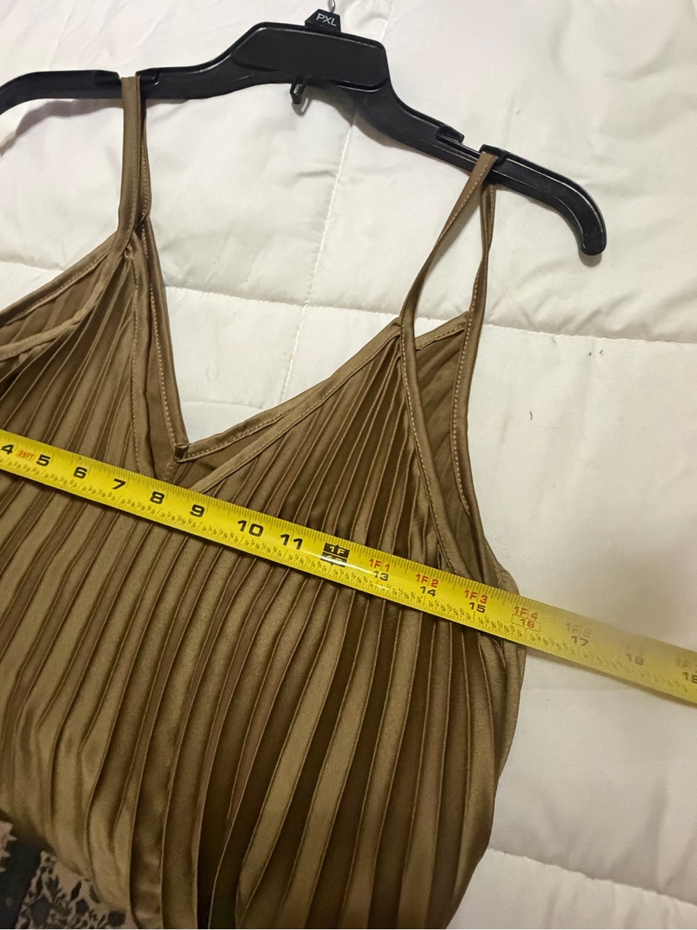 Pleated Satin Slip Dress — Tan - Picture 3 of 5
